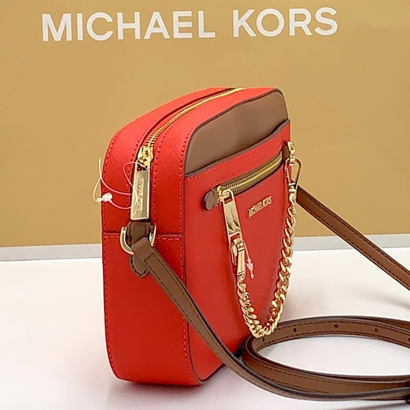 MICHAEL KORS LARGE EAST WEST ZIP CHAIN XBODY DARK SANGRIA / BROWN COLOR - Picture 4 of 15